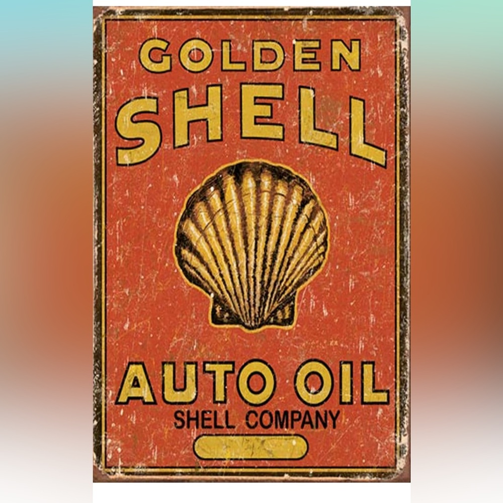 NWT Golden Shell Auto Oil Metal Shell Company Tin Sign NIB